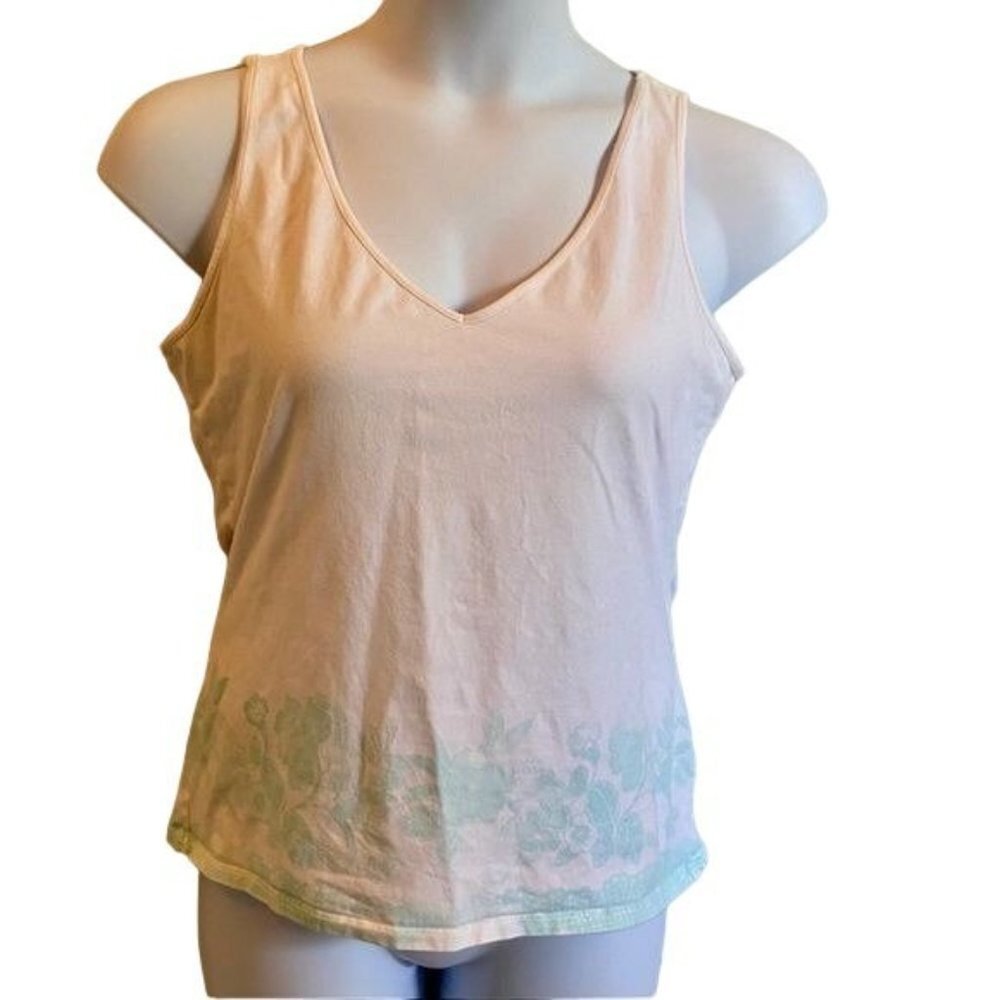 Gap Stretch Cotton Spandex Tank Top with Foral Design Large